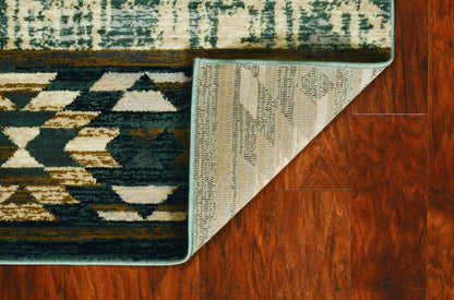 8' X 10' Slate Blue Charcoal And Beige Woodland Lodge Area Rug