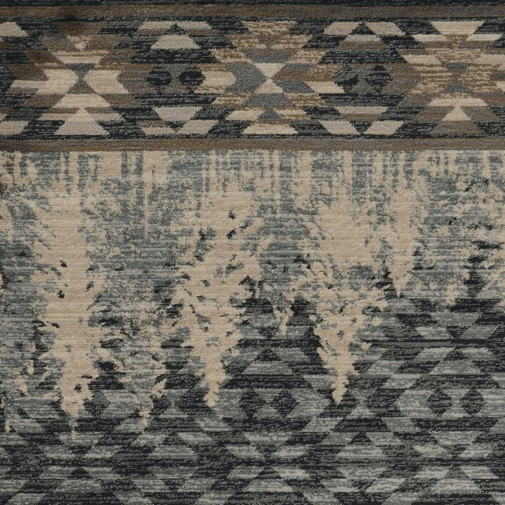 9' X 12' Slate Blue Charcoal And Beige Woodland Lodge Area Rug