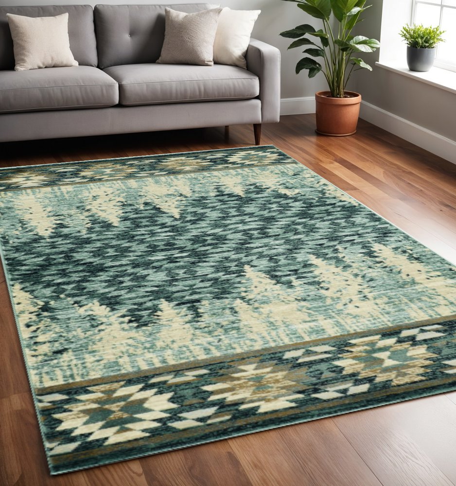 7' Slate Blue Woodland Lodge Runner Rug