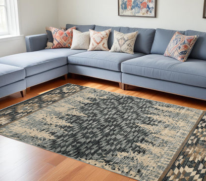 7' Slate Blue Woodland Lodge Runner Rug