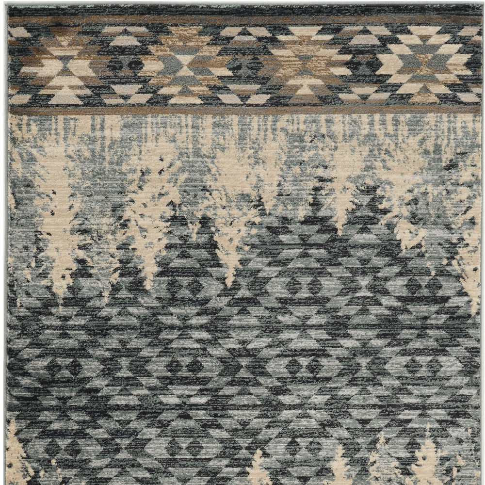 7' Slate Blue Woodland Lodge Runner Rug