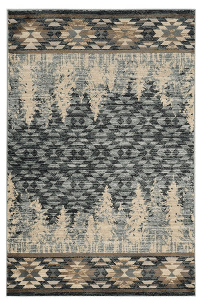 5' X 8' Slate Blue And Ivory Southwestern Area Rug