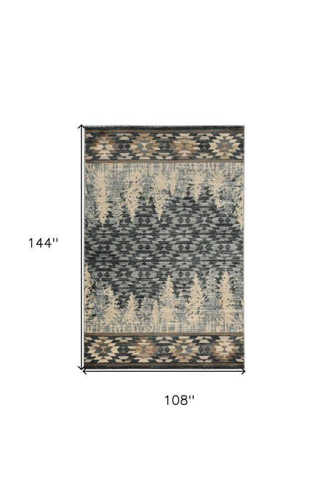 7' Slate Blue Woodland Lodge Runner Rug