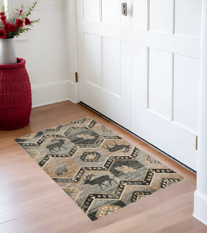 5' X 8' Seafoam Machine Woven Geometric Lodge Indoor Area Rug