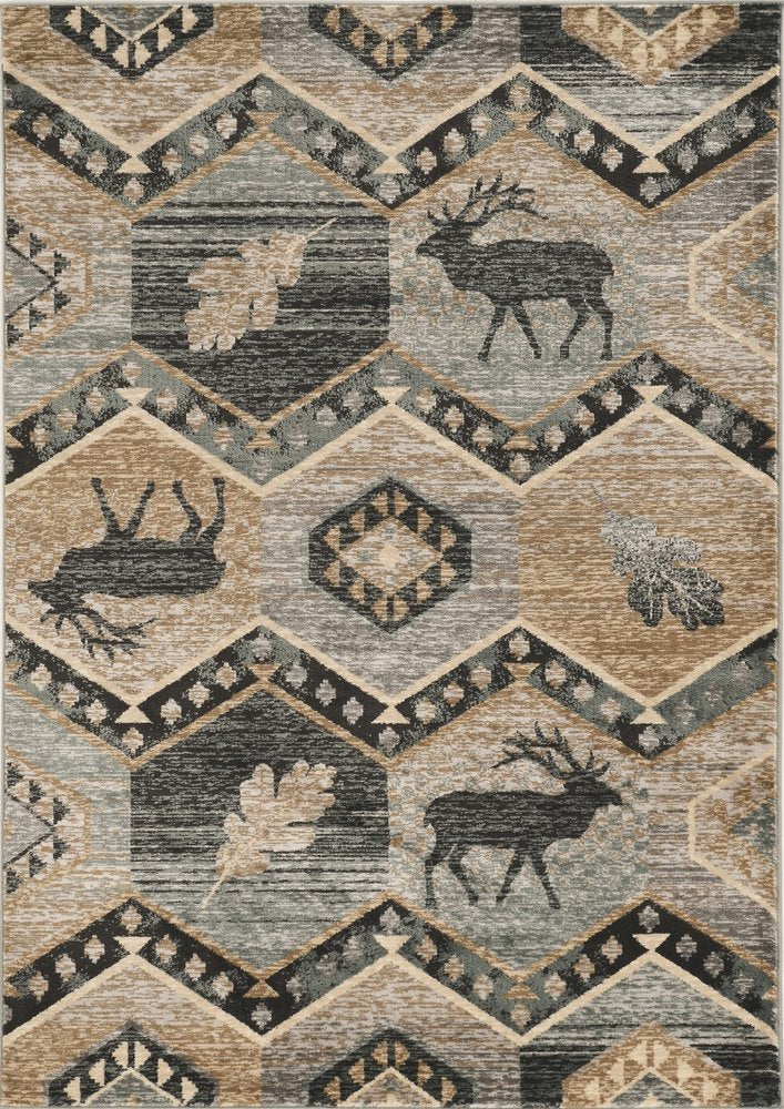 8' Charcoal Gray And Tan Woodland Lodge Runner Rug