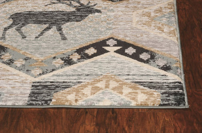 8' Charcoal Gray And Tan Woodland Lodge Runner Rug