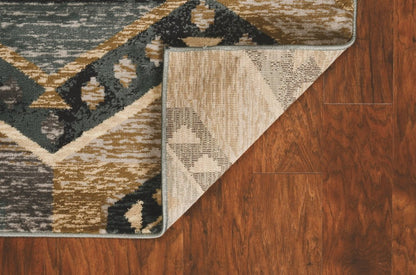 8' Charcoal Gray And Tan Woodland Lodge Runner Rug