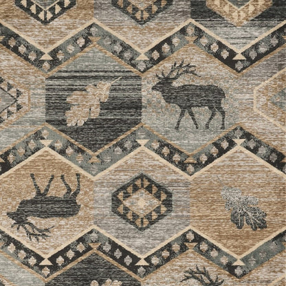 8' Charcoal Gray And Tan Woodland Lodge Runner Rug