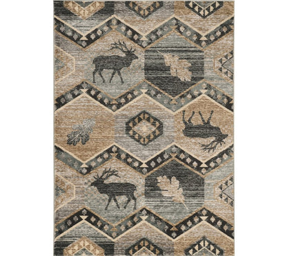 8' Charcoal Gray And Tan Woodland Lodge Runner Rug