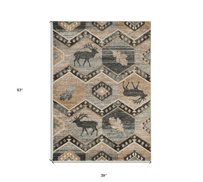 5' X 8' Seafoam Machine Woven Geometric Lodge Indoor Area Rug