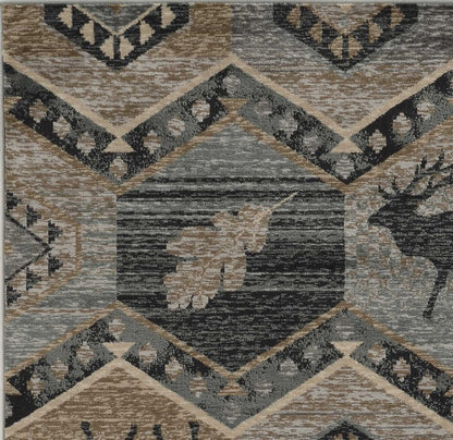 3' X 5' Charcoal Gray And Tan Woodland Lodge Area Rug