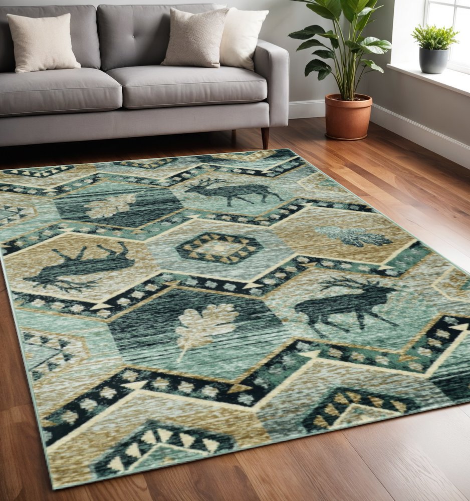 3' X 5' Charcoal Gray And Tan Woodland Lodge Area Rug