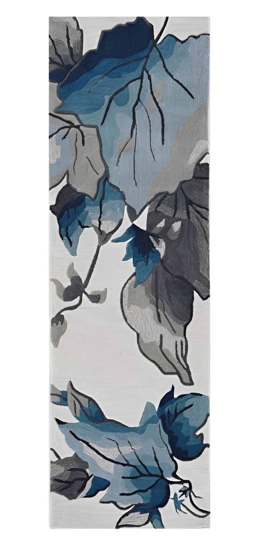 8' Ivory Blue Hand Tufted Oversized Floral Indoor Runner Rug