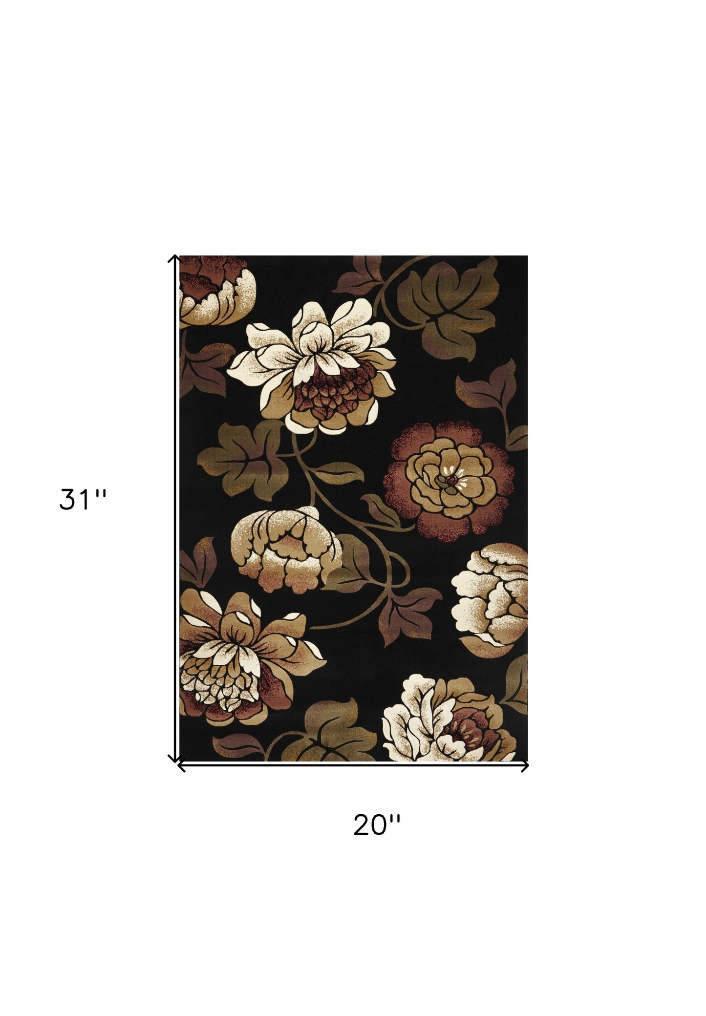 5' X 8' Black and Tan Floral Area Rug