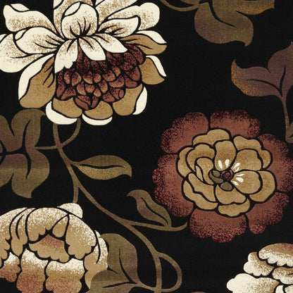 5' X 8' Black Tan And Ivory Floral Area Rug