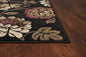 5' X 8' Black Tan And Ivory Floral Area Rug