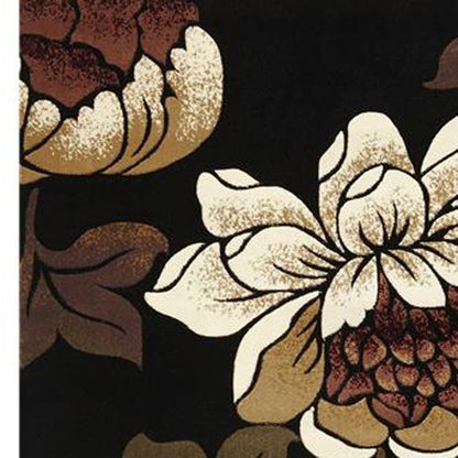 5' X 8' Black Tan And Ivory Floral Area Rug