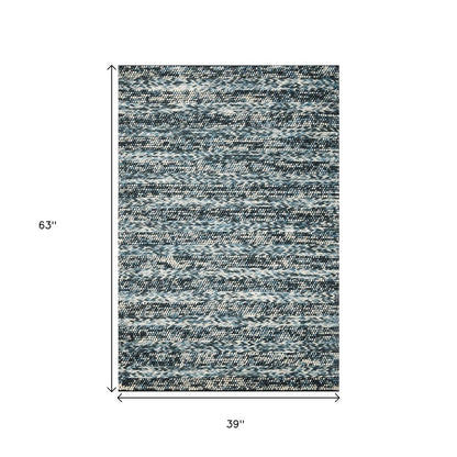 3' X 5' Ivory Blue And Gray Wool Striped Hand Woven Area Rug