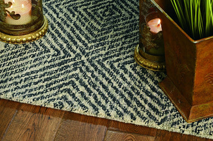 3' X 5' Ivory Blue And Gray Wool Striped Hand Woven Area Rug