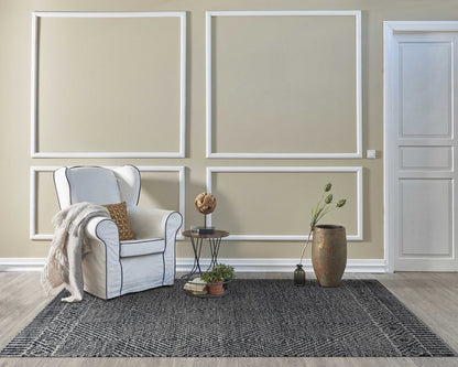 3' X 5' Ivory Blue And Gray Wool Striped Hand Woven Area Rug
