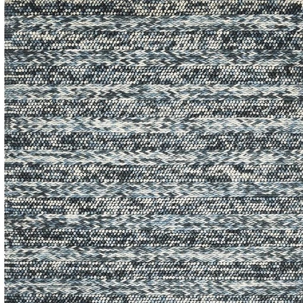 3' X 5' Ivory Blue And Gray Wool Striped Hand Woven Area Rug