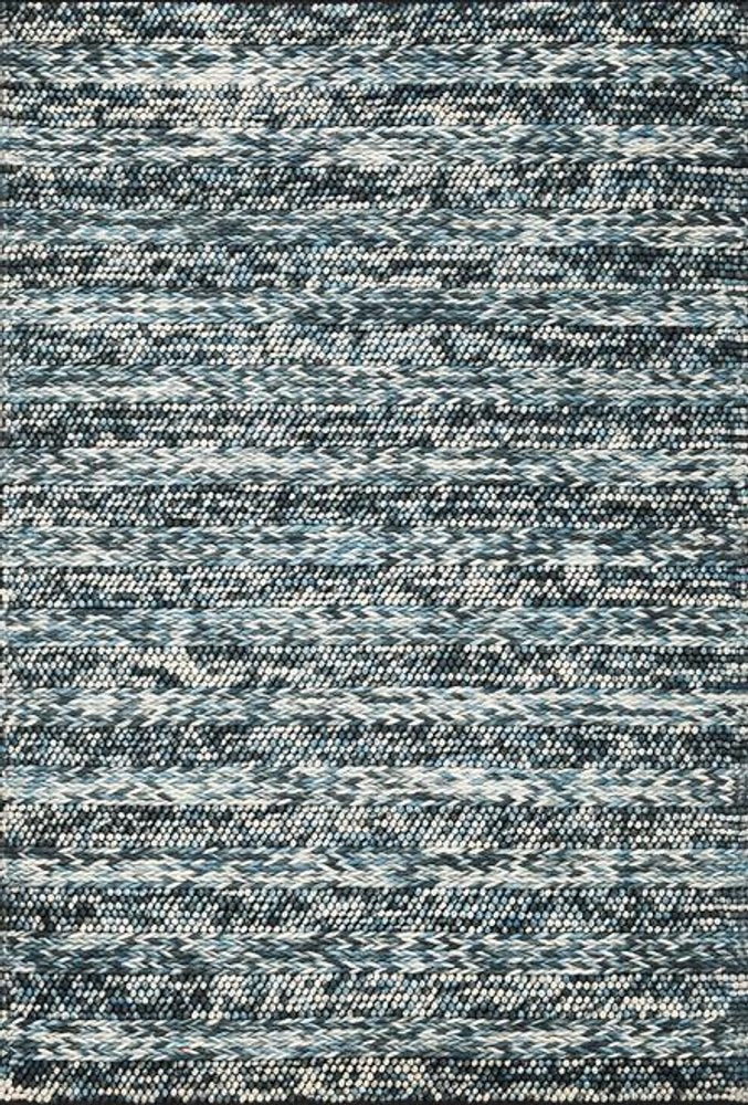 5' X 7' Ivory Blue And Gray Wool Striped Hand Woven Area Rug