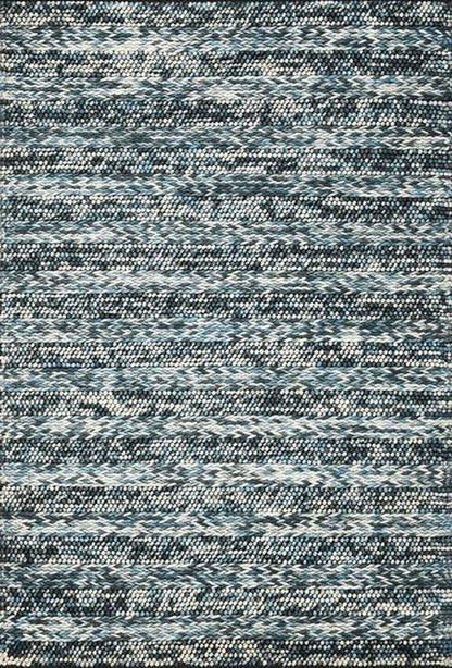 5' X 7' Ivory Blue And Gray Wool Striped Hand Woven Area Rug