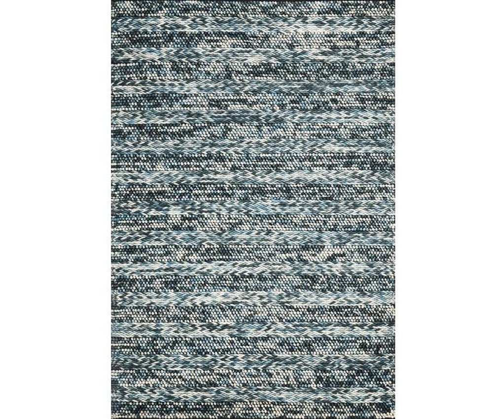 5' X 7' Ivory Blue And Gray Wool Striped Hand Woven Area Rug