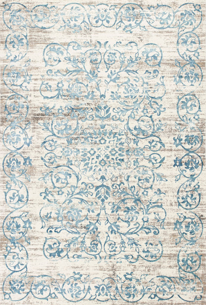 10' X 13' Ivory and Blue Floral Area Rug