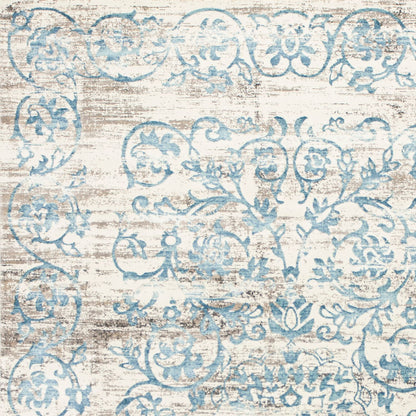 10' X 13' Ivory and Blue Floral Area Rug