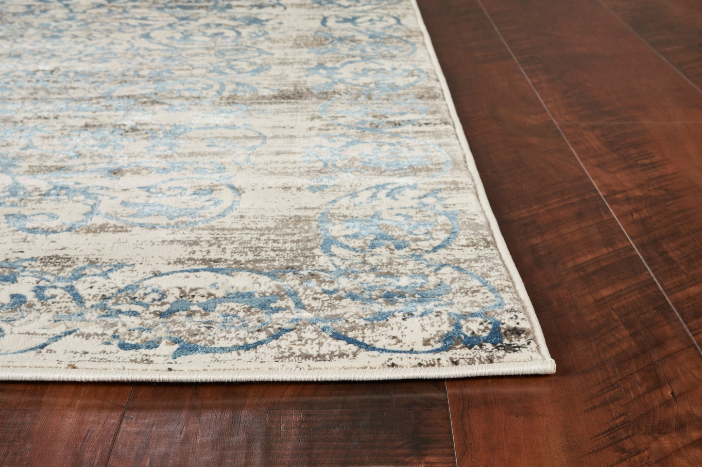 10' X 13' Ivory and Blue Floral Area Rug