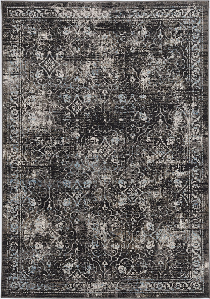 10' X 13' Black Damask Area Rug