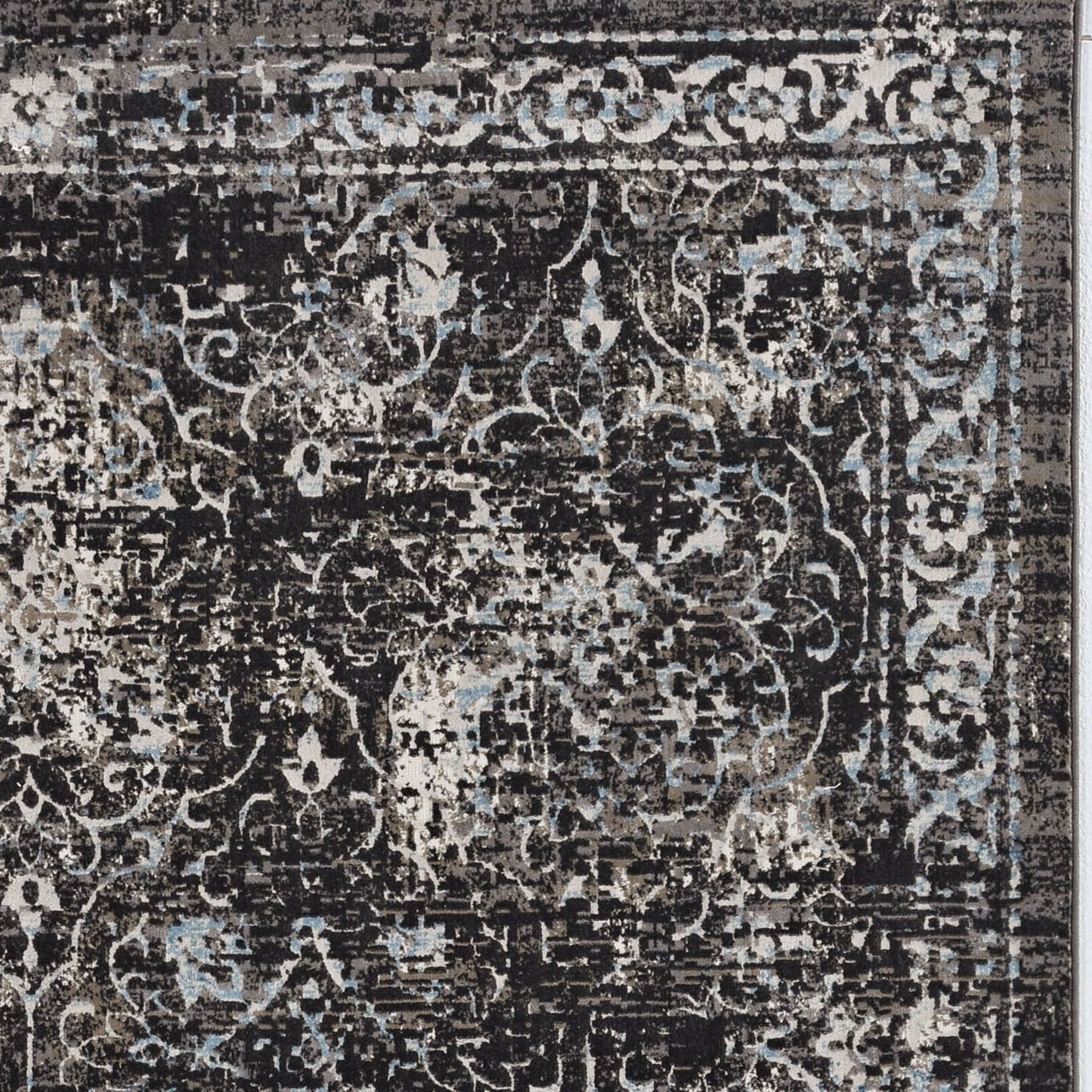 10' X 13' Black Damask Area Rug