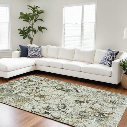 7' X 10' Gold and Ivory Abstract Area Rug