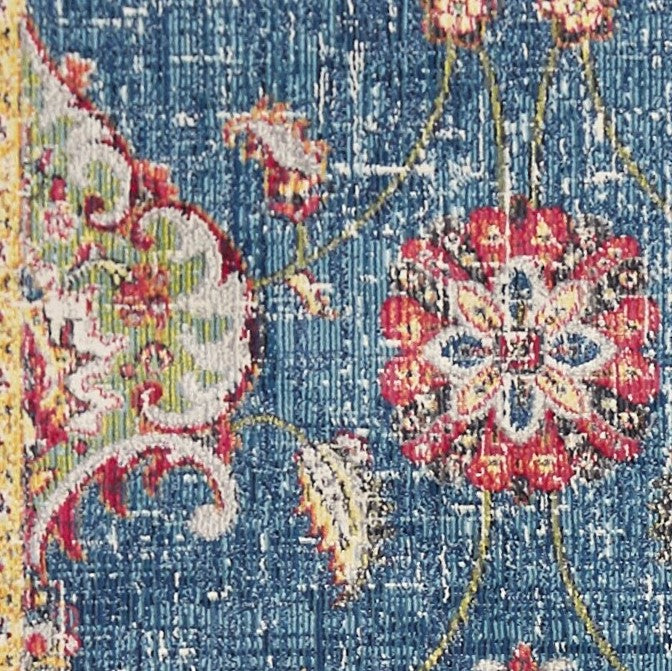 10' X 13' Blue Red and Yellow Floral Area Rug