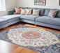 7' X 12' Navy and Ivory Floral Medallion Area Rug