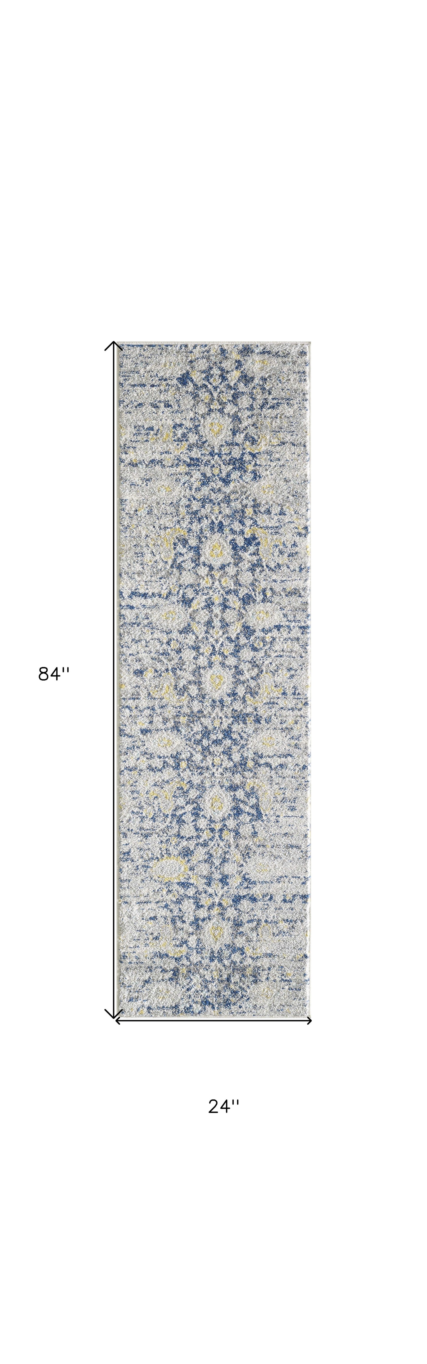 7' X 7' Blue and Gray Runner Rug