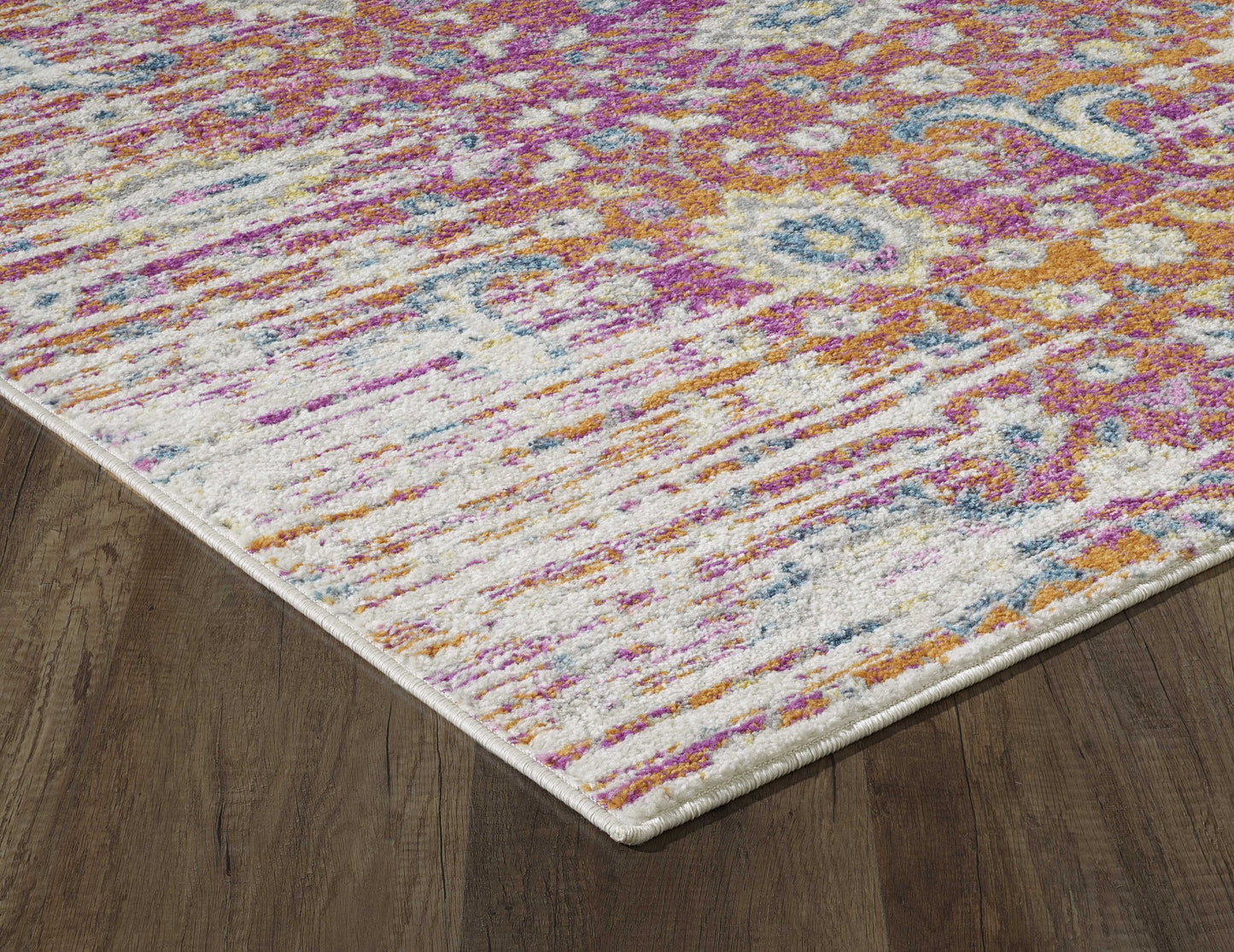 7' Ivory Pink and Orange Floral Area Rug