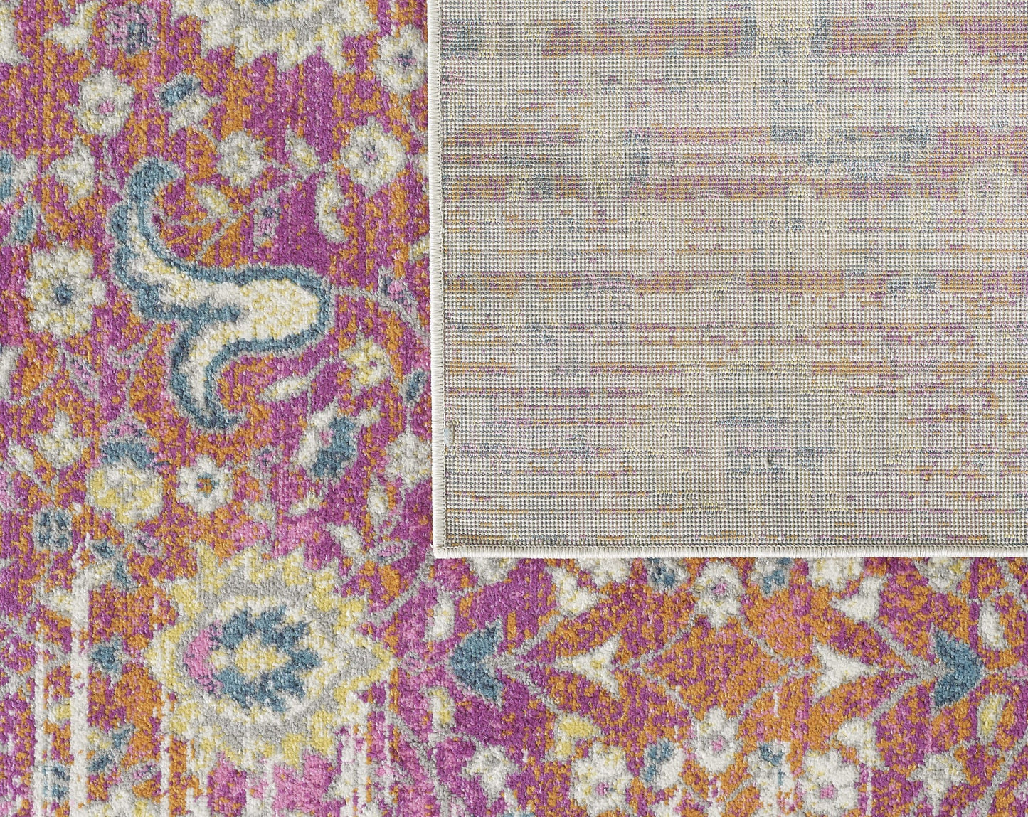 7' Ivory Pink and Orange Floral Area Rug