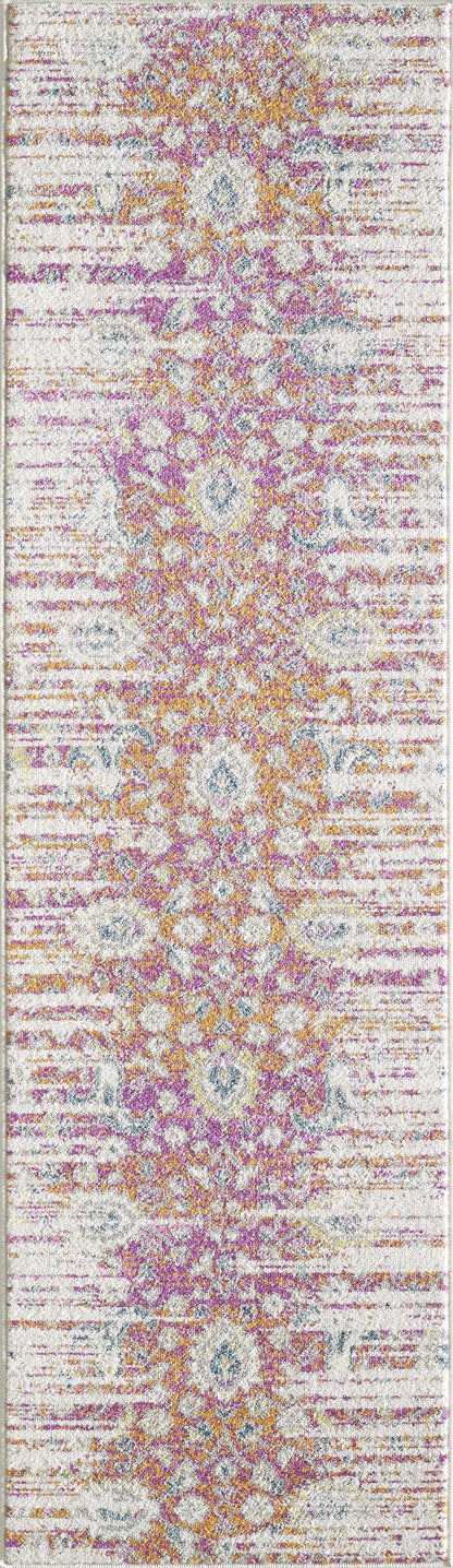 7' Ivory Pink and Orange Floral Area Rug