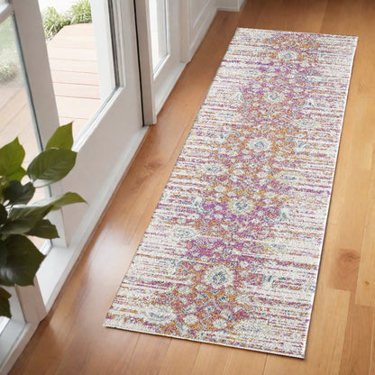 7' Ivory Pink and Orange Floral Area Rug