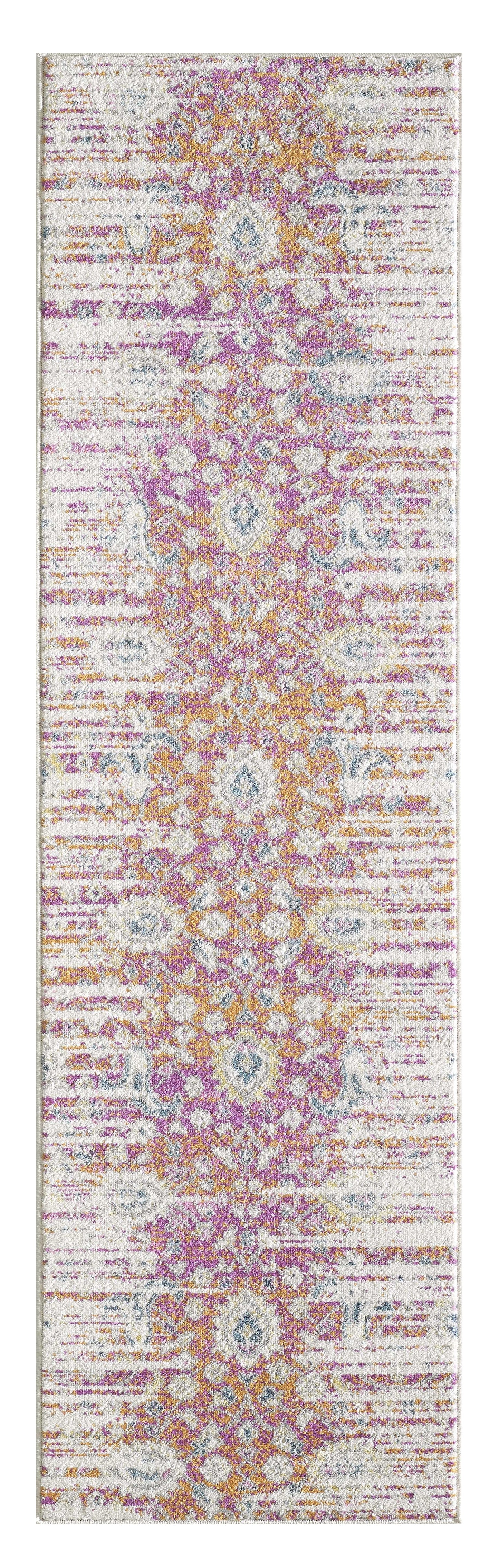 7' Ivory Pink and Orange Floral Area Rug