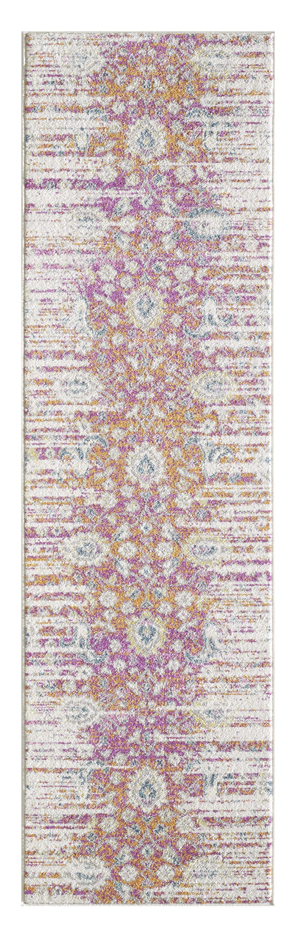 7' Ivory Pink and Orange Floral Area Rug