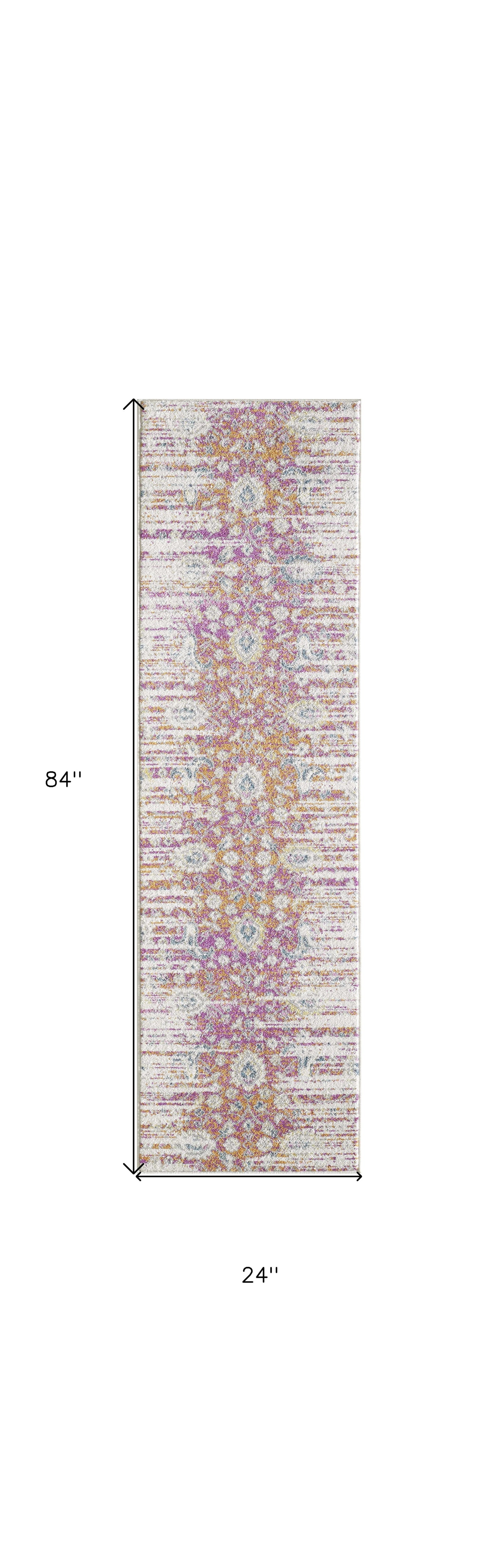 7' Ivory Pink and Orange Floral Area Rug