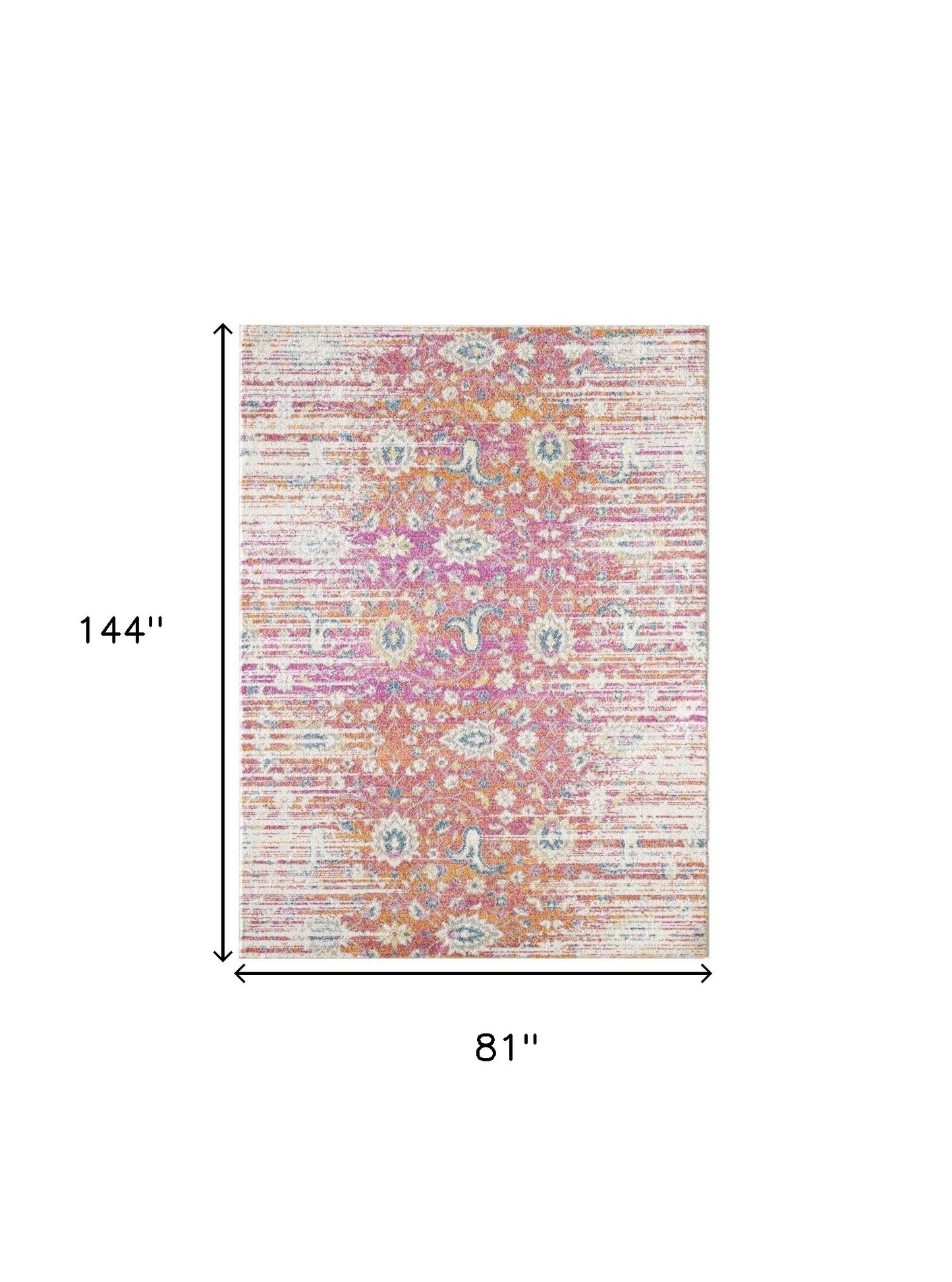 7' Ivory Pink and Orange Floral Area Rug