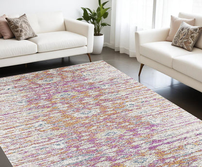 7' Ivory Pink and Orange Floral Area Rug