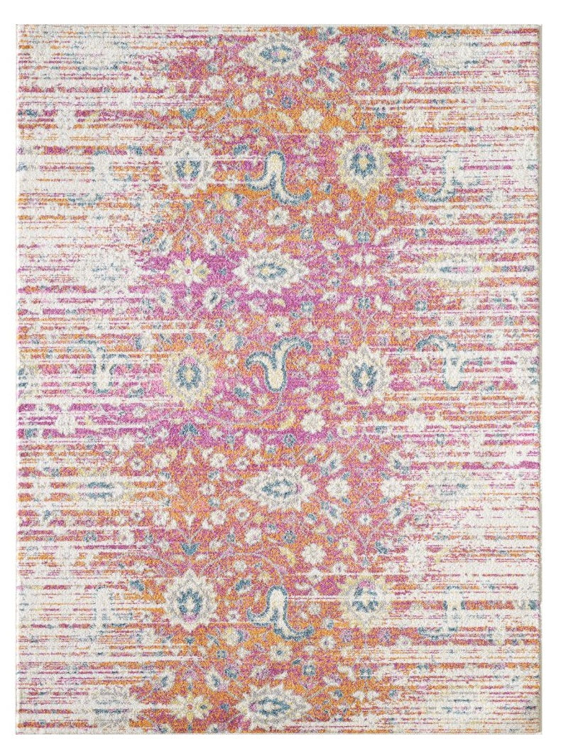 7' Ivory Pink and Orange Floral Area Rug