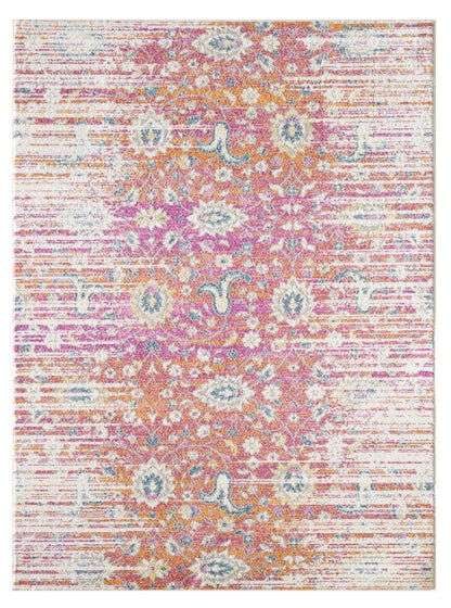 7' Ivory Pink and Orange Floral Area Rug