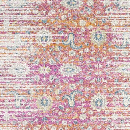 7' Ivory Pink and Orange Floral Area Rug