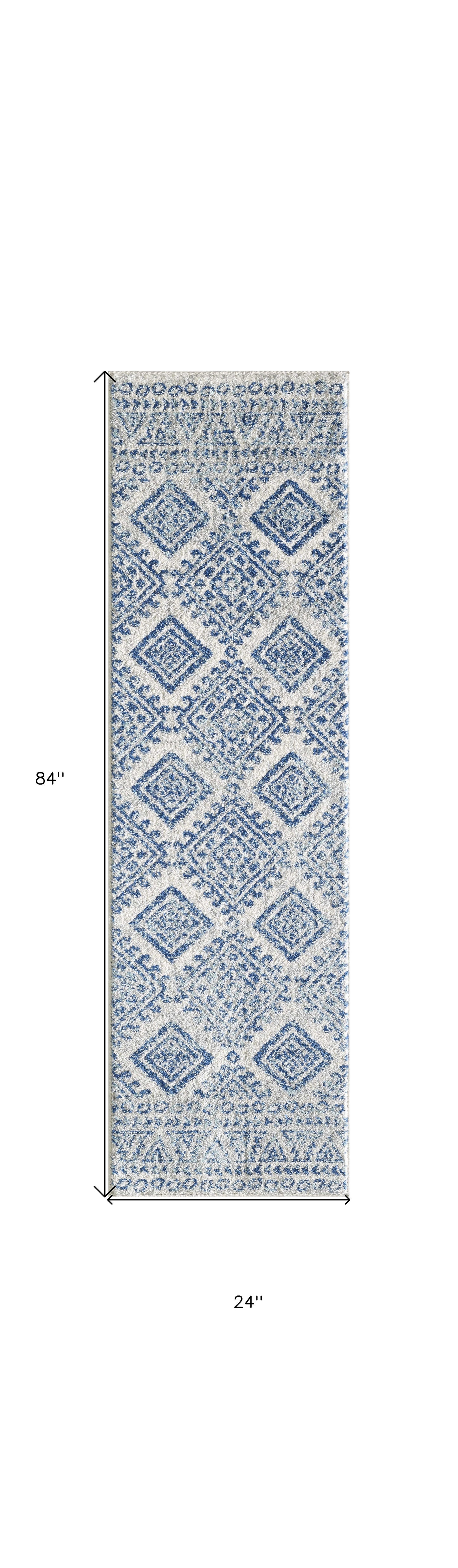 7' X 7' Ivory and Blue Runner Rug